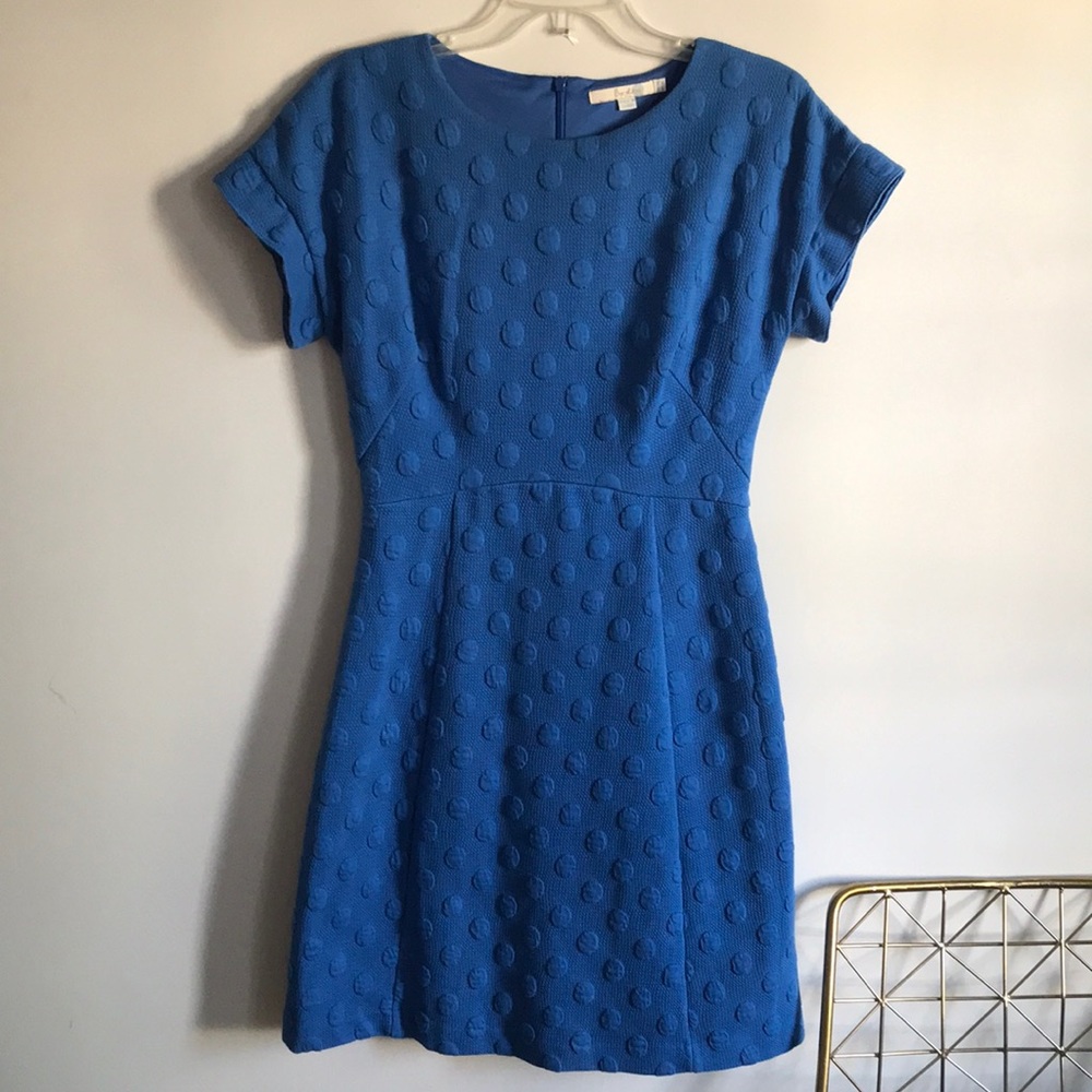 Boden Winter Skye Blue Quilted Pom Dress 6 long